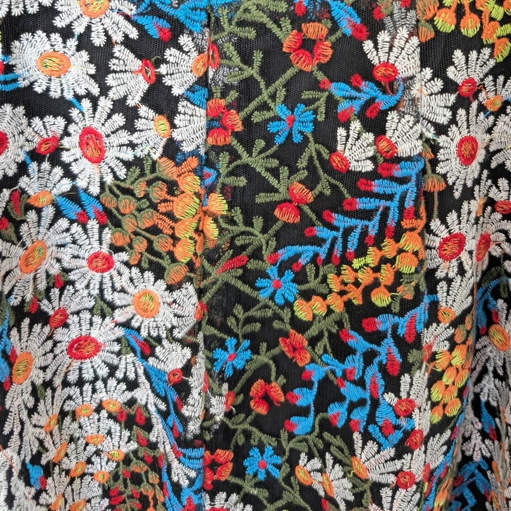 Lucy Paris Embroidered Floral Mini Dress Women's Small 60s Hippie Flowerchild‎ - Picture 7 of 7